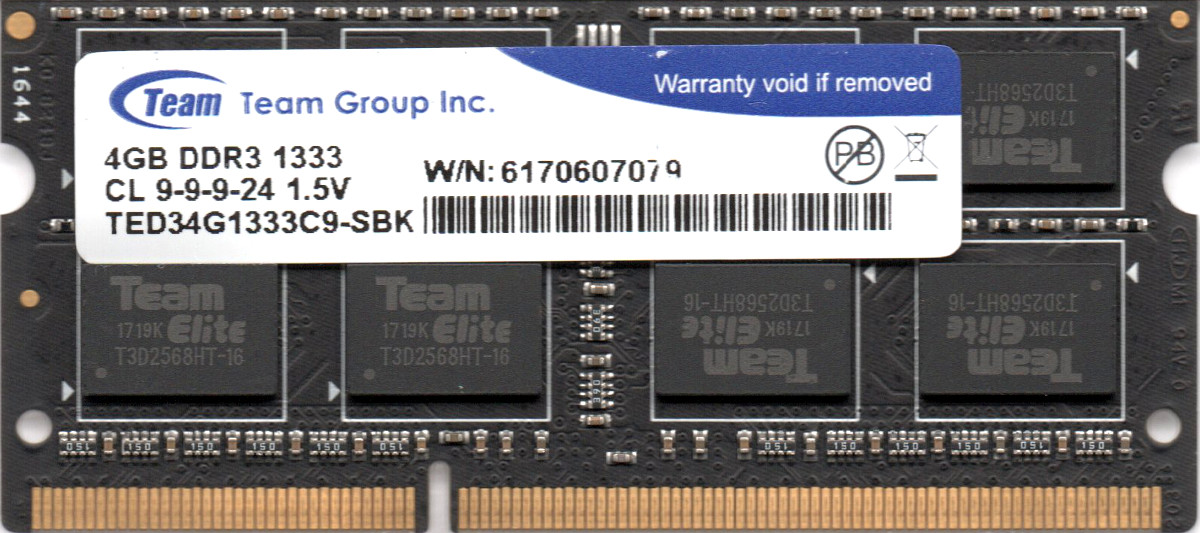 ノートPC用メモリ TED34G1333C9-SBK 4GB ×2枚
