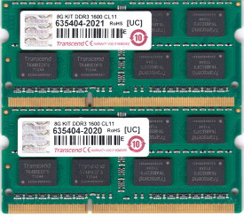 【ポイント2倍】Transcend PC3-12800S (DDR3-1600) 4GB x 2枚組み 合計8GB SO-DIMM 204pin ノートパソコン用メモリ 両面実装 (2Rx8)の2枚組 動作保証品【中古】