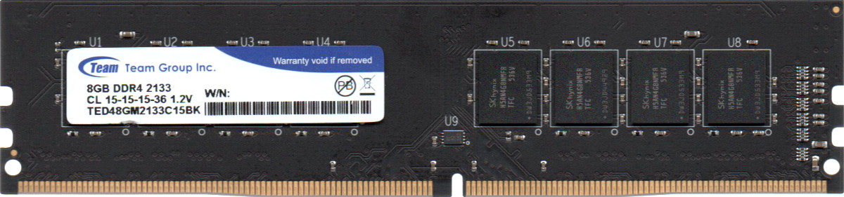 送料無料の DDR4 8GB デスクトップパソコン用メモリ Team Group INC. PC4-17000U (DDR4-2133) 8GB DIMM 288pin デスクトップパソコン用メモリ 型番：TED48GM2133C15BK 両面実装 (2Rx8) 動作保証品【中古】