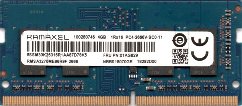 【ポイント2倍】RAMAXEL PC4-21300S (DDR4-2666) 4GB 1Rx16 PC4-2666V-SC0-11 SO-DIMM  260pin ノートパソコン用メモリ 型番：RMSA3270ME86H9F-2666 片面実装 (1Rx16) 動作保証品【中古】 | 電子部品商会