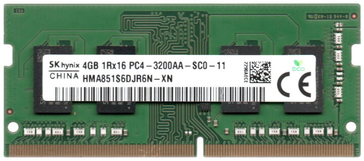 【ポイント2倍】SK hynix PC4-25600 (DDR4-3200) 4GB 1Rx16 PC4-3200AA-SC0-11 SO-DIMM  260pin ノートパソコン用メモリ 型番：HMA851S6DJR6N-XN 片面実装 (1Rx16) 動作保証品【中古】 電子部品商会