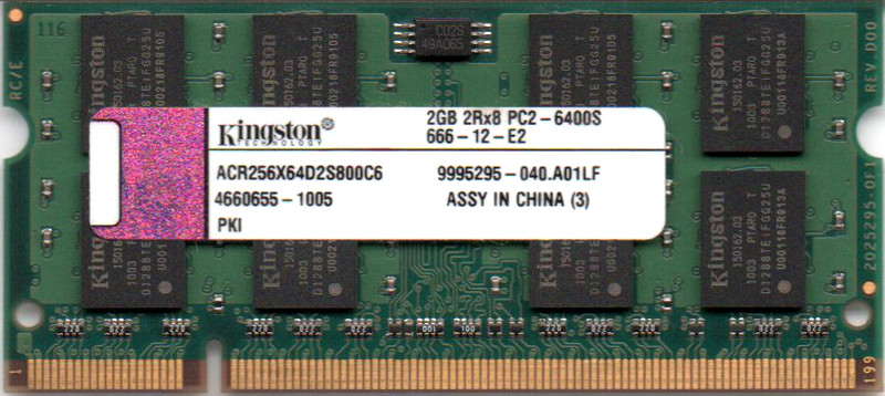 通常便なら送料無料 送料無料の DDR2 2GB ノートパソコン用メモリ Kingston キングストン お歳暮 PC2-6400S DDR2-800 2Rx8 中古 型番：ACR256X64D2S800C6 両面実装 SO-DIMM 動作保証品 200pin