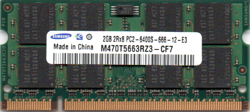 Win 2020新作 Mac対応 送料無料のDDR2 2GB ノートパソコン用メモリ SAMSUNG PC2-6400S DDR2-800 別倉庫からの配送 動作保証品 中古 型番：M470T5663RZ3-CF7 2Rx8 200pin 両面実装 SO-DIMM