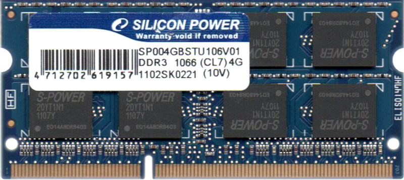 DDR3 4GB SO-DIMM 204pin ノートパソコン用メモリ SILICON 価格 POWER シリコンパワー 動作確認済品 型番：SP004GBSTU106V01 百貨店 DDR3-1066 両面実装 中古 2Rx8 PC3-8500S