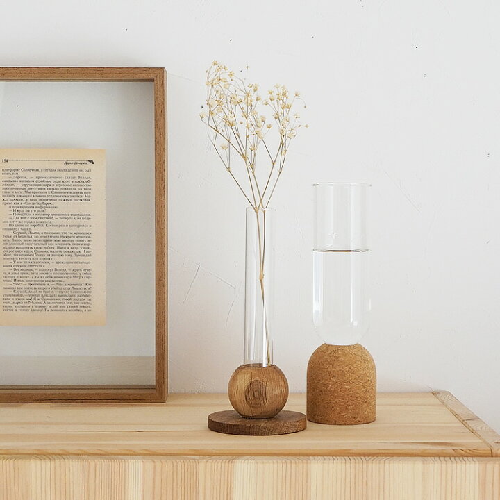 楽天市場 フラワーベース インテリア 一輪挿し 天然木 コルク ガラス おしゃれ かわいい 花瓶 ナチュラル 北欧 韓国インテリア ジャパンディ Pease