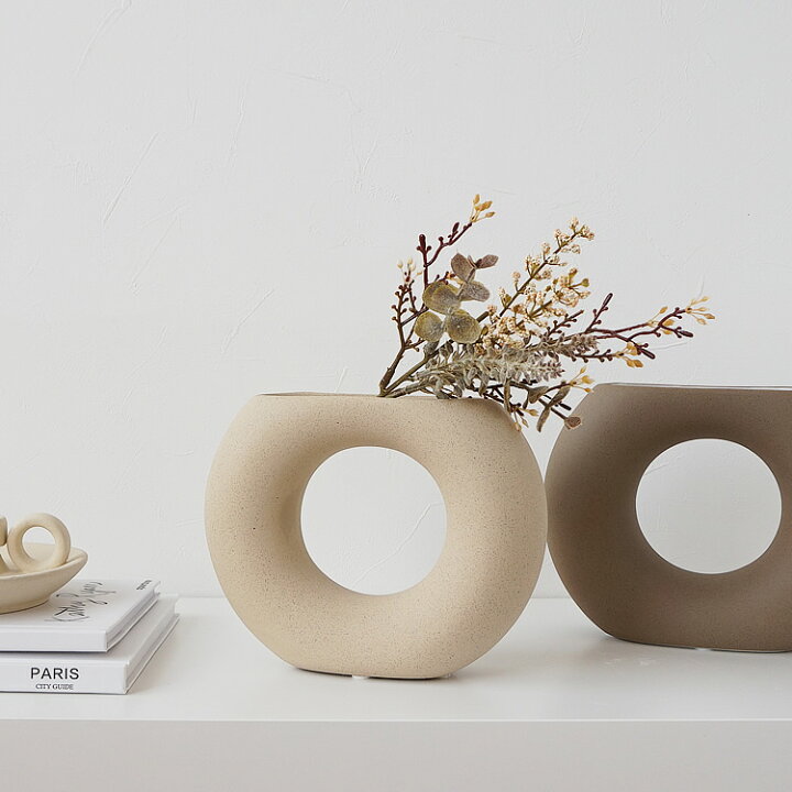 楽天市場 ドライ専用 ドーナツ フラワーベース 花瓶 ベージュ リング セラミック おしゃれ かわいい シンプル ナチュラル 北欧 韓国インテリア ジャパンディ Pease