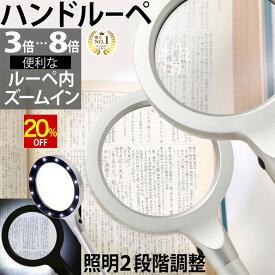 【スーパーSALE★20%OFF】 ◆楽天1位◆ ハンドルーペ 拡大鏡 コンパクト 虫眼鏡 天眼鏡 LEDライト付き 倍率8倍 3倍 超軽量 クッキリ ストレスフリー ガラスレンズ ルーペ専用ポーチ クロス 長期保証書 3点セット 携帯 読書 新聞 地図 敬老の日 プレゼント /ハンドルーペA