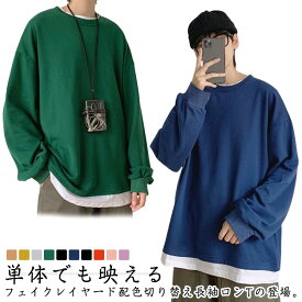 全10色*4サイズ ロンT メンズ Tシャツ Tシャツ ロンt ファッション tシャツ 無地 韓国 ビッグtシャツ 長袖 綿100％ コットン ビッグシルエット おしゃれ オルチャンファッション レイヤード