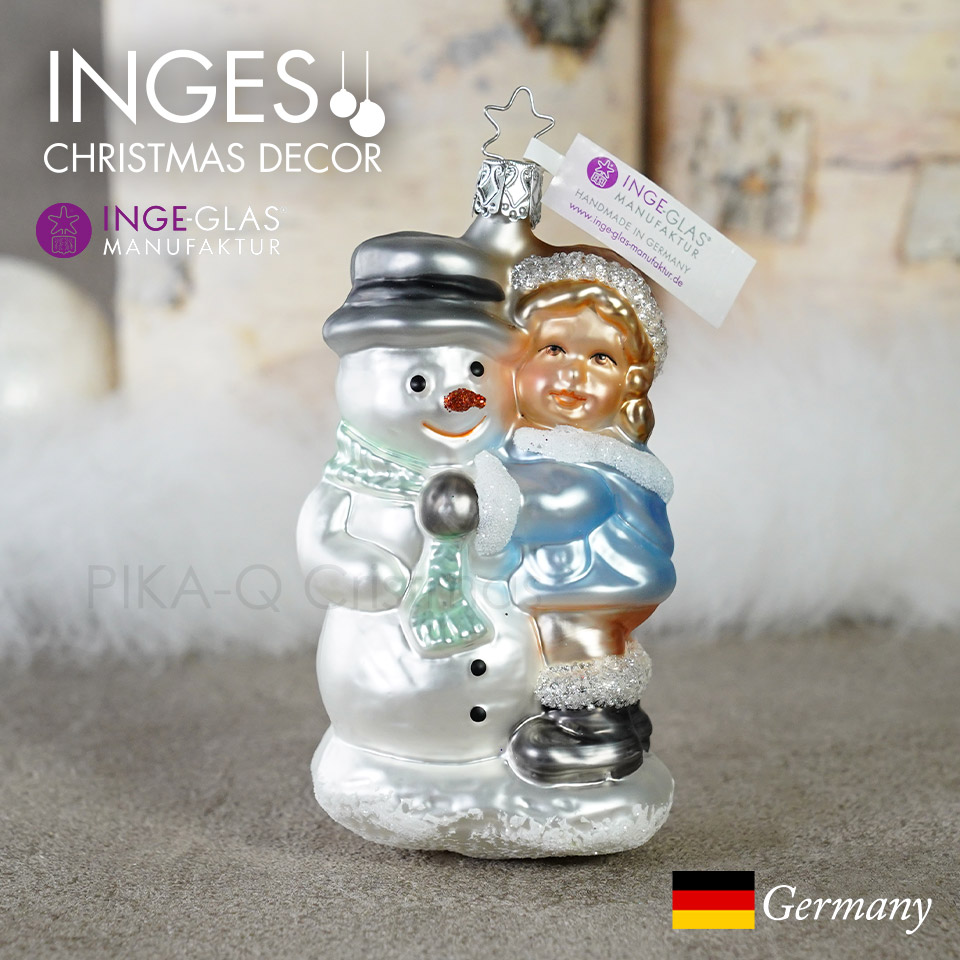 ピカキュウhome ドイツの高級オーナメント INGE-GLAS オーナメント ドイツINGE-GLAS MANUFAKTUR インゲ グラス 即納 K326 クリスマスツリー 美品 こども ホワイト 送料無料 Germany クリスマス Made 北欧 ガラス in ヨーロッパ直輸入 ハンドメイドオーナメント 職人の手作り ドイツ かわいいゆきだるまと女の子