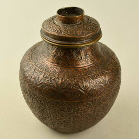 インド直輸入古物 銅の壺 高さ27.5cm 直径22.5cm 重さ1.8kg アンティークコッパーポット インテリア MGD-O-GOODS-018