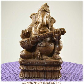シタールを弾くガネーシャ 高さ約45cm 重さ約4.8kgインドの象の神様 置物 木像 WGO-043
