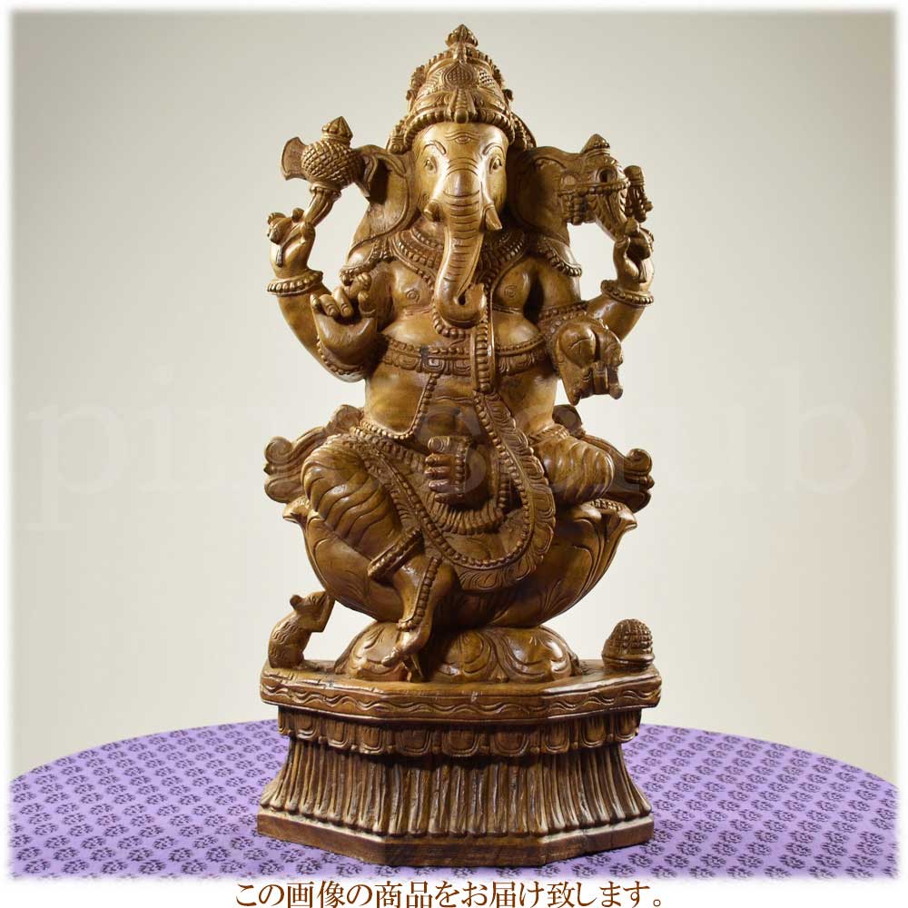 ガネーシャ座像 高さ約61cm 重さ約6kg インドの象の神様 置物 木像 WGO-093 | インド〜ラクダ隊商パインズクラブ