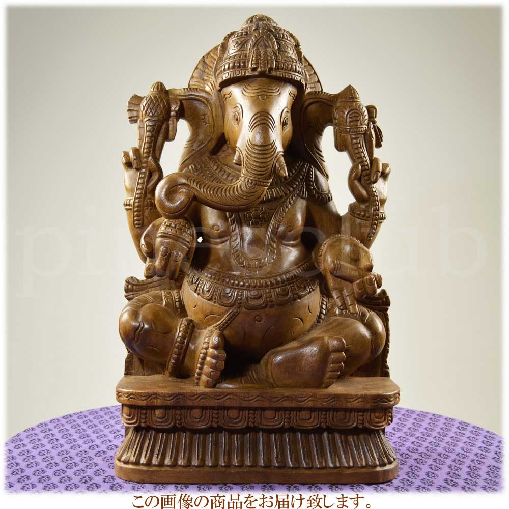 インドの象の神様 重さ約10.8kg 高さ約61cm ガネーシャ座像 置物 WGO-094 木像 工芸品・民芸品