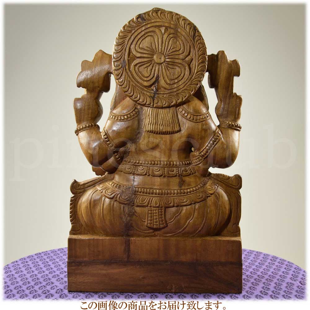 ガネーシャ座像 高さ約61cm 重さ約10.8kg インドの象の神様 置物 木像 WGO-094 | インド〜ラクダ隊商パインズクラブ