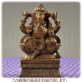 ガネーシャ座像 高さ約30cm 重さ約1.2kg インドの象の神様 置物 木像 WGO-114