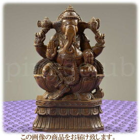 ガネーシャ座像 高さ約30cm 重さ約1.4kg インドの象の神様 置物 木像 WGO-115
