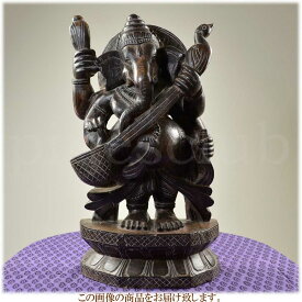 シタールを弾くガネーシャ 高さ約63cm 重さ約9.2kg インドの象の神様 置物 木像 立像 WGO-121