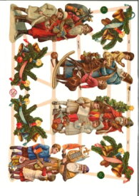 ドイツ製 クロモス☆クリスマスの演奏会 楽器 サンタクロース☆(Weihnachten)デコパージュ コラージュ スクラップピクチャー ダイカット エンボス アンティーク
