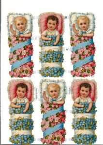 ドイツ製 クロモス☆赤ちゃん 誕生 花柄☆(Blumen mit Elfe)デコパージュ コラージュ スクラップピクチャー ダイカット エンボス アンティーク