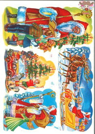 ドイツ製 クロモス☆大きなそりに乗ったサンタクロース 子ども クリスマス☆(Weihnachtsmann im großen Schlitten)デコパージュ コラージュ スクラップピクチャー ダイカット エンボス アンティーク