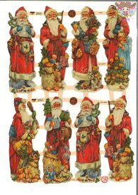 ドイツ製 クロモス☆プレゼントを持った8人のサンタクロース 子ども クリスマス☆(8 Weihnachtsmänner)デコパージュ コラージュ スクラップピクチャー ダイカット エンボス アンティーク