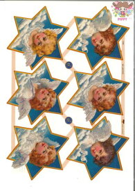 ドイツ製 クロモス☆6人の天使 星形 エンジェル☆(6 Sterne mit Engel)デコパージュ コラージュ スクラップピクチャー ダイカット エンボス アンティーク