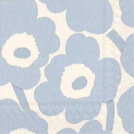 marimekko マリメッコ 可愛い ペーパーナプキン デコパージュ カルトナージュ☆UNIKKO cream light blue ウニッコ クリームライトブルー 花柄☆ （1枚/バラ売り）