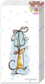 ドイツ IHR お子様・子供におすすめ 可愛い ペーパーナプキン デコパージュ☆Anita Jeram アニタ ジェラーム シロクマへのクリスマスプレゼント ネズミ☆（ICY X-MAS FOR YOU）(W21.5cm×L22cm)（1枚/バラ売り）