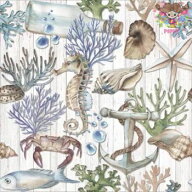 ti-flair ペーパーナプキン☆Underwater Treasures☆(1枚/バラ売り)魚 タツノオトシゴ アンカー 海 カニ …