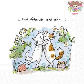 【25cmサイズ】IHR 可愛い ペーパーナプキン デコパージュ ☆Anita Jeram アニタ ジェラーム かわいいネコの友達 花柄 動物☆（CATS FRIENDS）（1枚/バラ売り）(W25cm×L25cm)