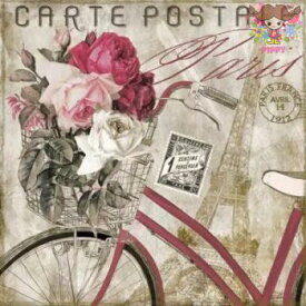 ti-flair ☆Carte Postale Paris☆（1枚/バラ売り)パリ エッフェル塔 自転車 薔薇 フランス 花柄 ペーパーナプキン デコパージュ