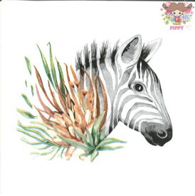 Fasana ペーパーナプキン☆Tropical Zebra☆ （1枚/バラ売り）水彩画風 シマウマ 動物 植物 素敵 お洒落 デコパージュ