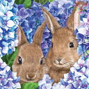 PPD ペーパーナプキン☆Hydrangea Bunnies☆（1枚/バラ売り）うさぎ ラビット 紫陽花 アジサイ 花柄 デコパージュ