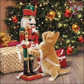 Ambiente ペーパーナプキン☆Playing with nutcracker☆ （1枚/バラ売り） ねこ 猫 ネコくるみ割り人形 プレゼント クリスマスツリー オーナメント クリスマス 素敵 お洒落 デコパージュ