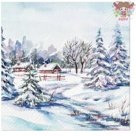 Paw ペーパーナプキン☆Winter Village☆（1枚/バラ売り）冬 雪 景色 村 クリスマス デコパージュ 素敵 お洒落 可愛い ボタニカル 春柄