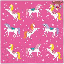 Paw ペーパーナプキン☆Unicorn Pattern☆（20枚入り）ユニコーン ピンク ハート かわいい 馬 おとぎ話 動物 素敵 お洒落 可愛い デコパージュ ハンドメイド