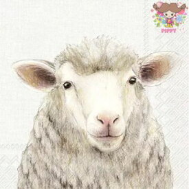 IHR ペーパーナプキン☆FARM SHEEP cream☆（1枚・バラ売り）羊 ひつじ ヒツジ 動物 アニマル デコパージュ 可愛い 素敵 お洒落 華やか エレガント ハンドメイド