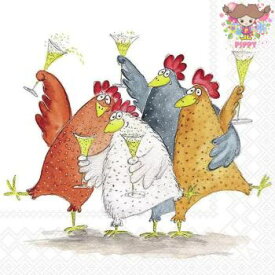 Ambiente ペーパーナプキン☆Celebrating chickens☆ （1枚/バラ売り） ニワトリ にわとり チキン パーティー お祝い ワイン グラス 動物 素敵 お洒落 デコパージュ