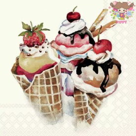 Ambiente ペーパーナプキン☆Ice cream☆ （1枚/バラ売り） アイスクリーム ワッフル 苺 イチゴ いちご さくらんぼ チェリー パフェ スイーツ 素敵 お洒落 デコパージュ
