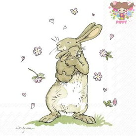 【25cmサイズ】IHR ペーパーナプキン ☆FOREVER TOGETHER☆アニタ ジェラーム (W25cm×L25cm)（1枚/バラ売り）仲良しうさぎ 親子 兄弟 友達 ハート 愛 花 動物 デコパージュ 可愛い お洒落 素敵 キッズ 子供