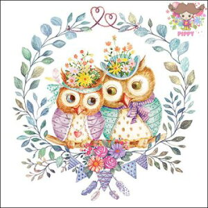 Ambiente ペーパーナプキン☆Owl couple in love☆ (20枚入り) フクロウ ふくろう ワシミミズク 鳥 カップル リース 花 動物 かわいい 素敵 お洒落 デコパージュ