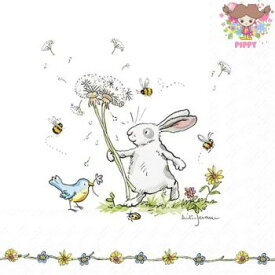 IHR ペーパーナプキン Anita Jeram アニタ ジェラーム ☆SUMMER PRESENTS☆（1枚/バラ売り）うさぎ ウサギ ミツバチ 鳥 タンポポ てんとう虫 花 動物 デコパージュ 可愛い お洒落 素敵 キッズ 子供