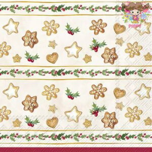 IHR ペーパーナプキン☆COOKIE GARLAND cream☆(20枚入り)クリスマス クッキー 柊 お菓子 デコパージュ 可愛い 素敵 お洒落 ハンドメイド