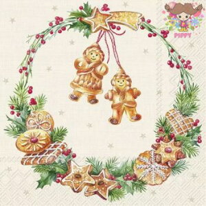 IHR ペーパーナプキン☆COOKIE WREATH cream☆(20枚入り)クリスマス クッキー リース お菓子 デコパージュ 可愛い 素敵 お洒落 ハンドメイド