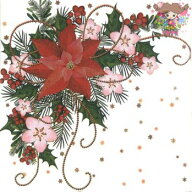Paw ペーパーナプキン☆Poinsettia Composition☆（1枚/バラ売り）クリスマス ポインセチア 花柄 柊 デコ…