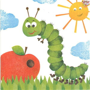 PPD ペーパーナプキン☆Kurt☆(20枚入り)あおむし りんご 太陽 絵本 虫 幼虫 芋虫 素敵 可愛い お洒落 デコパージュ ハンドメイド