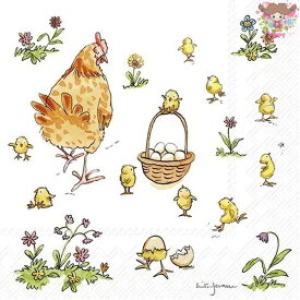 IHR ペーパーナプキン Anita Jeram アニタ ジェラーム ☆MOTHER HEN☆（1枚/バラ売り）ニワトリ ひよこ 親子 小花 動物 デコパージュ 可愛い お洒落 素敵 キッズ 子供