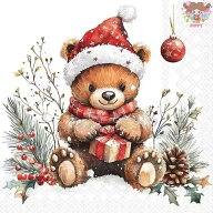 Ambiente ペーパーナプキン☆Teddy's Gift White☆（1枚/バラ売り） クリスマス 熊 テディベア プレゼン…