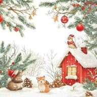 Ambiente ペーパーナプキン☆Friends by the Cabin☆（1枚/バラ売り） クリスマス 動物 小鳥 クリスマス…