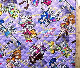 Q- キャラクター キルティング 生地 アイカツ！ 柄番号3 （ パープル ) （ キャラクター キルティング生地 )